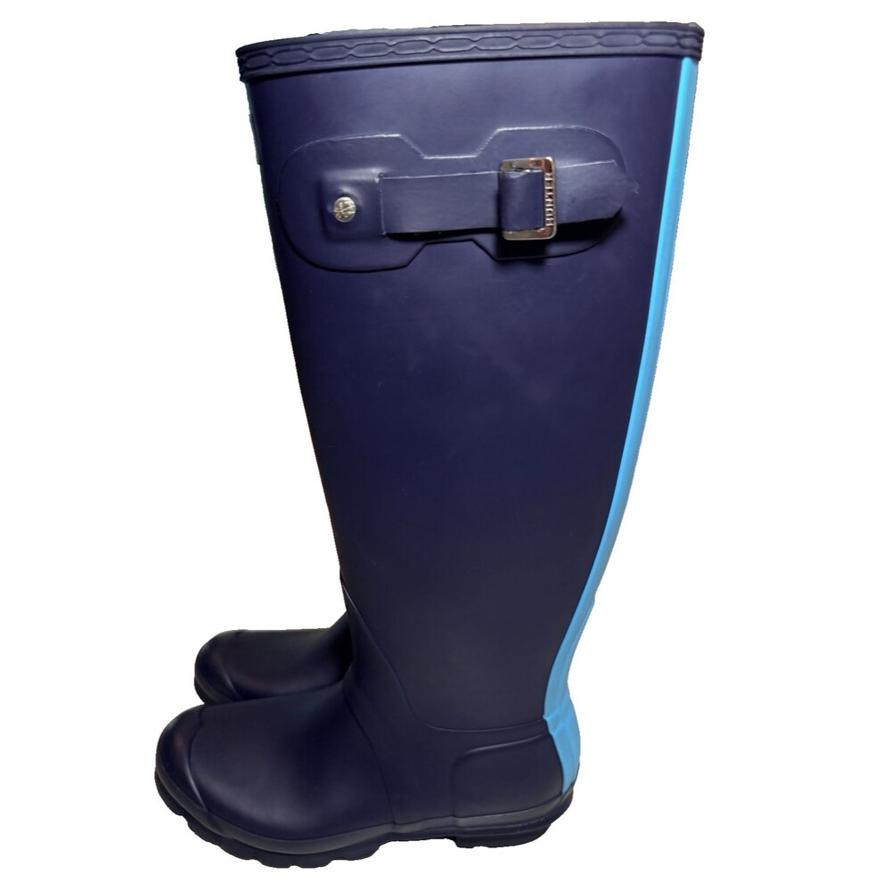 Hunter  Midnight Sky Blue Original Stripe Wellington Rain Color Block Boot 9